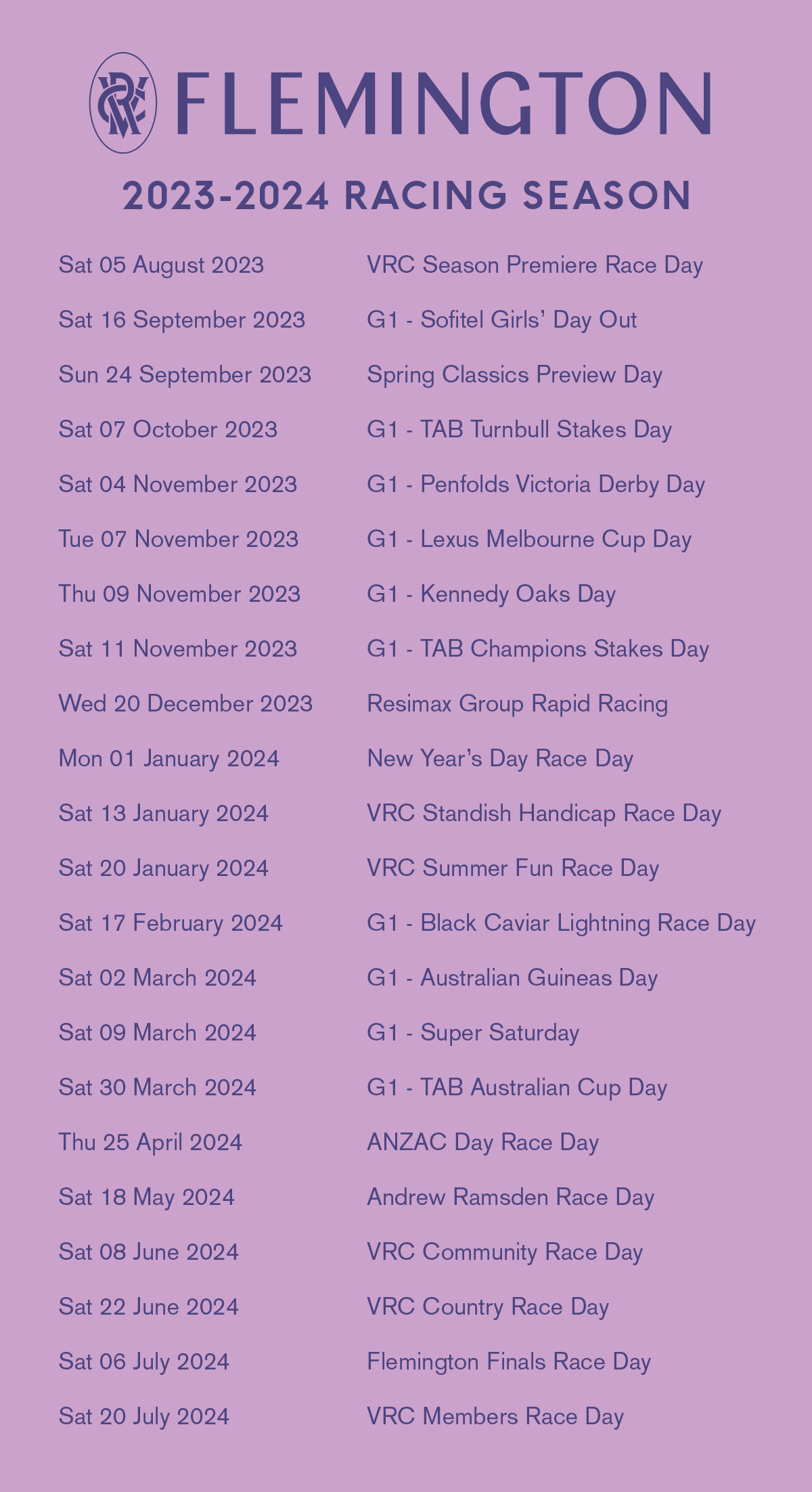 Flemington dates set for 20232024 racing season Latest News VRC